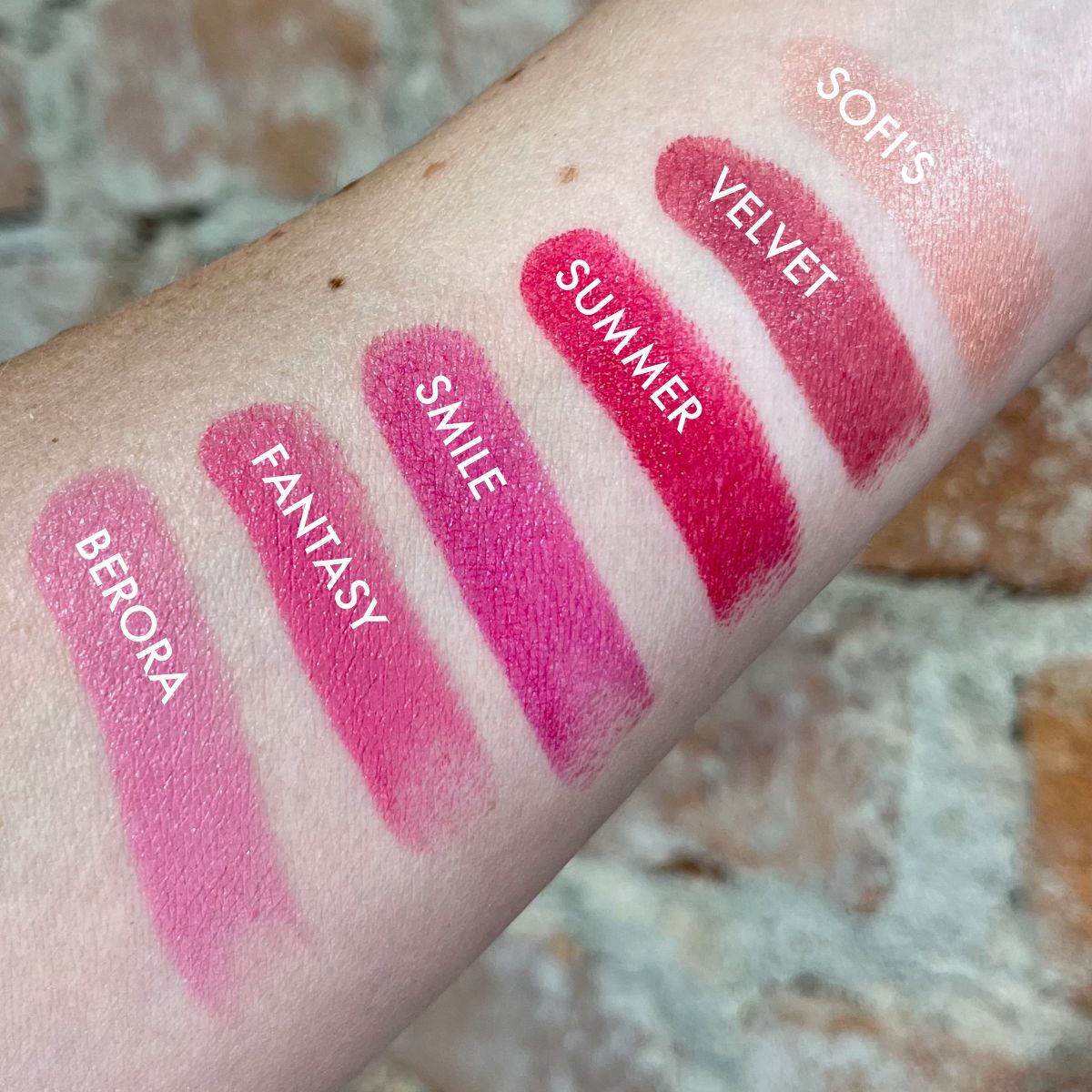 Pink Cream Lipstick Arm Swatches 1 Labeled 1200x1200